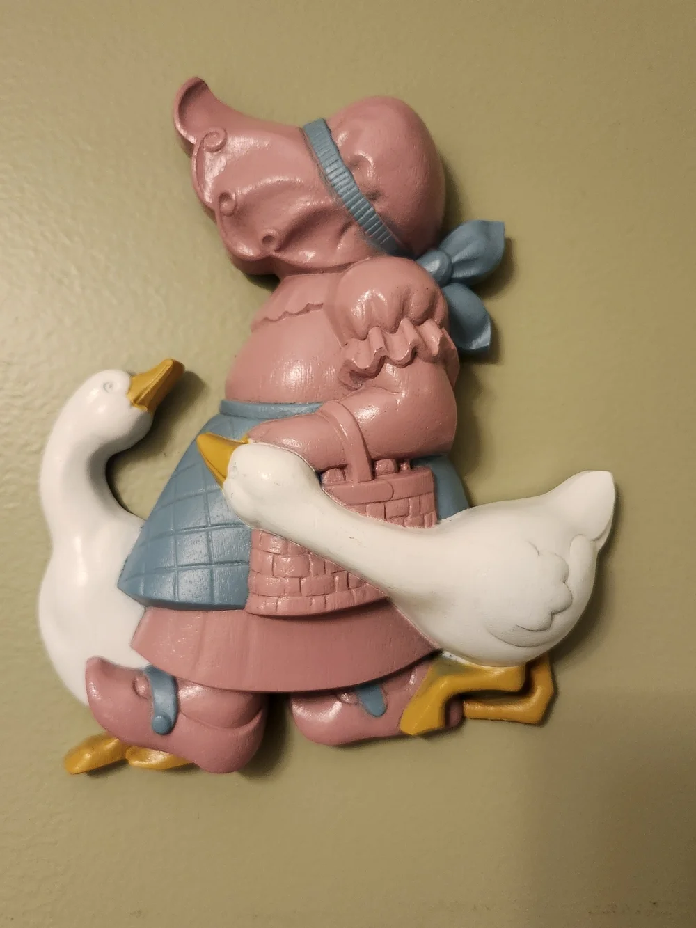 Burwood Pink & Blue Girl with Geese Plastic Wall Accent From 1988